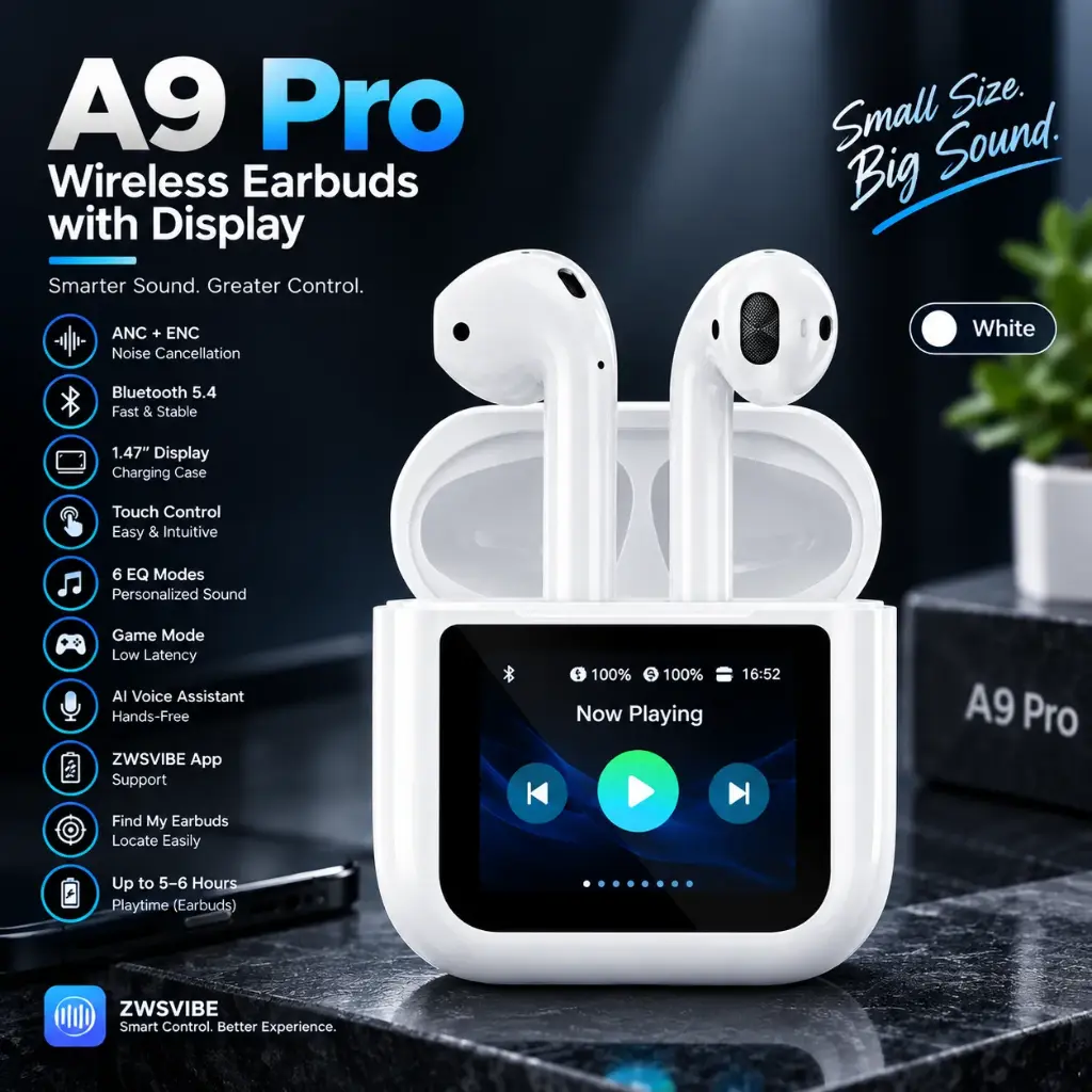 A14 Pro ANC Bluetooth 5.4 Wireless Earbuds with Touch Display