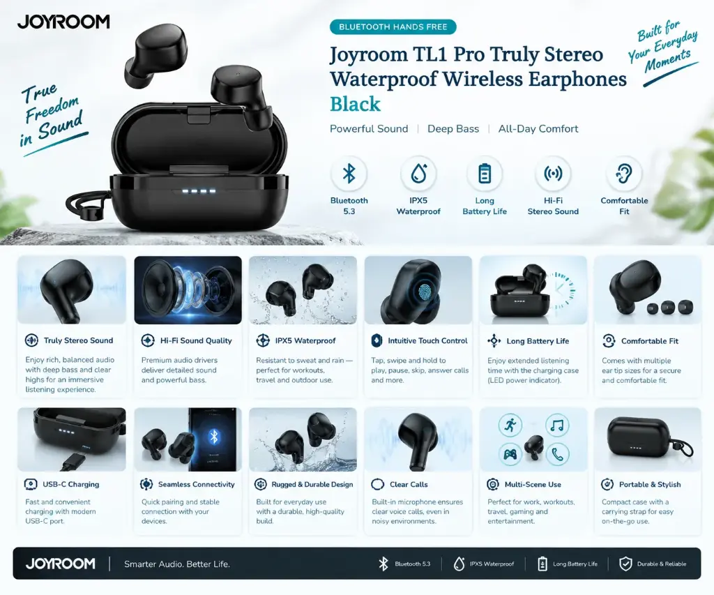 Joyroom TL1 Pro Wireless Earphones – Black